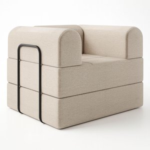 Poltrona Cama de Espuma Modular Axel 90cm com Apoio de Metal Linho Bege - Desk Design