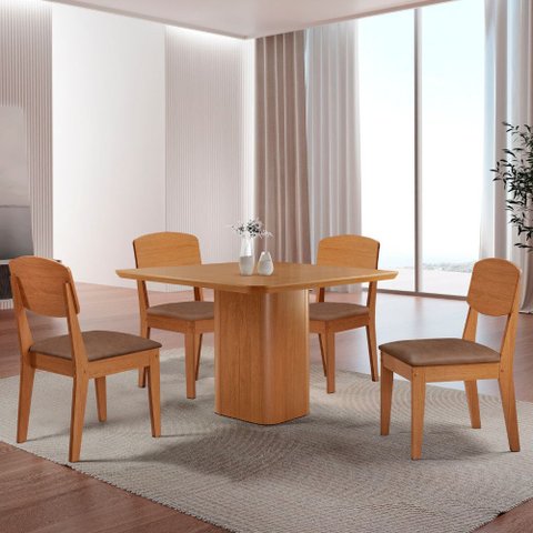 Mesa de Jantar Eloise 90cm Tampo Mdf Laminado com 4 Cadeiras Copper Moderna Mobília