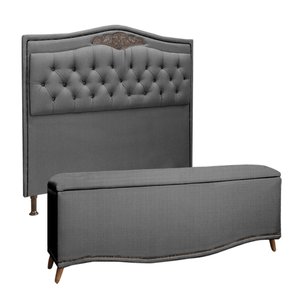 Conjunto Cabeceira/Calçadeira Holanda 1,60 cm Linho Cinza Escuro - Star Confort conjunto holanda cal