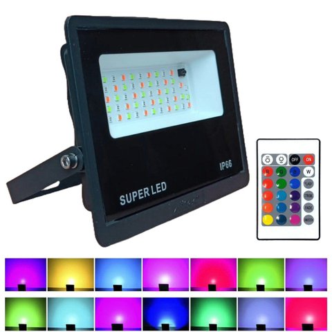 Luminária Refletor Holofote de Leds Luz Rgb Colorida 100w com Controle Remoto Suporte Ajustável para