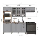 Ver imagem 3 de Cozinha Modulada 4 Peças Torre Quente Balcão sem Tampo 2 Aéreos 100% MDF com Vidro Bari Cinza/Titanio Fosco