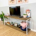 Ver imagem 3 de Rack de Tv Industrial de Ferro e Madeira Style Square Tabaco e Branco