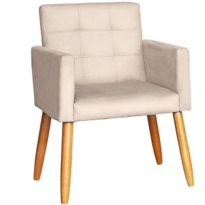 Poltrona Decorativa para Sala de Espera Comercial Tecido Suede Base de Madeira Pés Palito