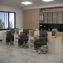 Ver imagem 1 de Estação de Trabalho 6 Lugares Smart Office 6 Mesas 4 Armários 2 Aparadores - Off White e Cedro