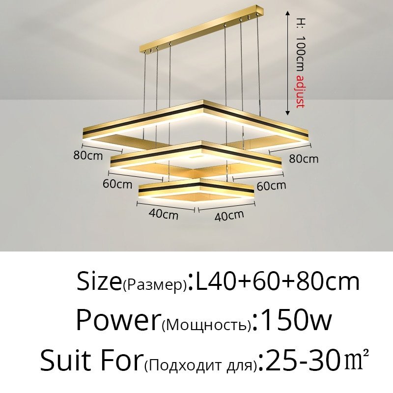 Pendente Led moderno lustre de teto sala estar concisa pendente lâmpada sala jantar quadrado nordic  - 1