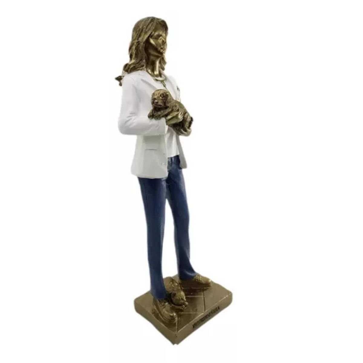 Escultura Mulher Veterinaria com Cachorro Gato Resina 24cm - 3