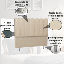 Cabeceira Casal Estofada 140cm Carla Corino com Frames:bege - 4