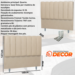 Cabeceira Casal Estofada 140cm Carla Corino com Frames:bege - 3