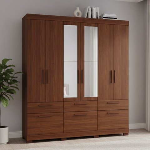 Guarda-Roupa Casal 7 Portas 5 Gavetas com Espelhos e Pés 192cm 100% MDF Coimbra Espresso Móveis Marrom/Jequitiba