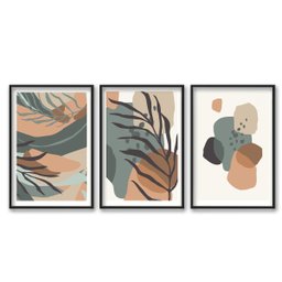Kit Quadro Decorativo Arte Abstrato Moderno Folha Leave Deserto Sala Quarto Com Moldura Decoração 30 - 1