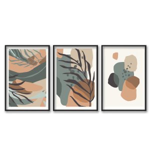 Kit Quadro Decorativo Arte Abstrato Moderno Folha Leave Deserto Sala Quarto Com Moldura Decoração 30