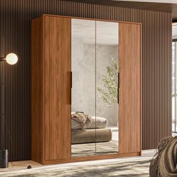 Guarda Roupa Casal Attore Ambiente 4 Portas Nogueira Touch com Espelho Demóbile - Demartêz - 1
