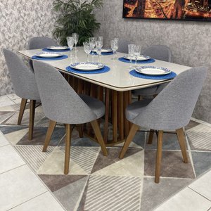 Sala de Jantar Mesa Esmeralda com 6 Cadeiras Dilly Fixa D'confort Design Suede Rose