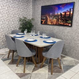 Sala de Jantar Mesa Esmeralda com 6 Cadeiras Dilly Fixa D'confort Design Suede Rose - 3