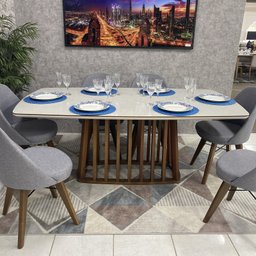 Sala de Jantar Mesa Esmeralda com 6 Cadeiras Dilly Fixa D'confort Design Suede Rose - 4