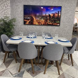 Sala de Jantar Mesa Esmeralda com 6 Cadeiras Dilly Fixa D'confort Design Suede Rose - 2