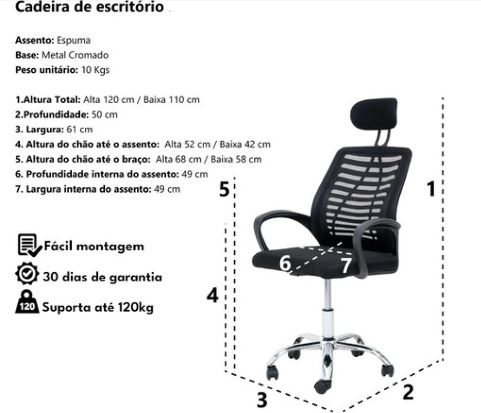 Cadeira Secretaria Dubai com Encosto Cabeça - 4