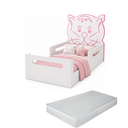 Ver imagem 1 de Cama Montessoriana Infantil Juvenil Gatinho MDF Branca com Proteção Lateral e Colchão:Rosa