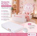 Ver imagem 3 de Cama Montessoriana Infantil Juvenil Gatinho MDF Branca com Proteção Lateral e Colchão:Rosa