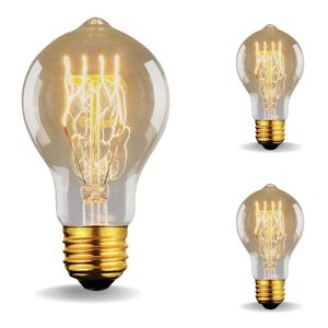 3 Lâmpada Filamento Carbono Bulbo A19 Vintage Retro Edison