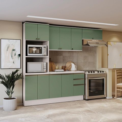 Armário de Cozinha Completa 100% Mdf 270cm Branco/verde Celeste Kappesberg