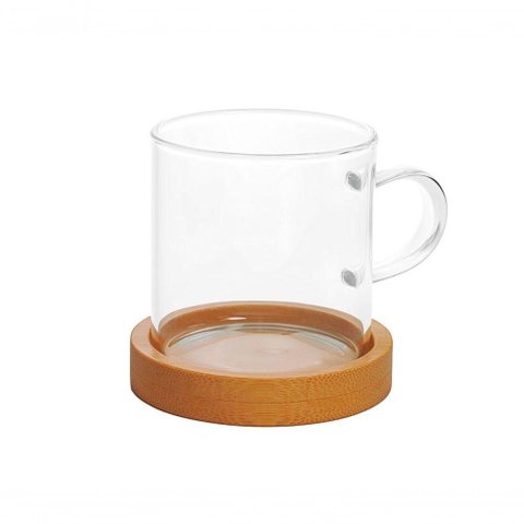 Dupla de Caneca Vidro Boro com Base Bambu 100 Ml Mimo Style