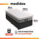 Ver imagem 3 de Cama Box Baú Solteiro Colchão Molas Ensacadas Pillow Top Maximus 88x188x69cm Cinza / Preto Gazin