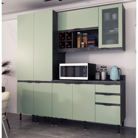Armário de Cozinha Completa Modulada Reta 8 Peças 180cm Cz1201 Margarida Tecnomóbili