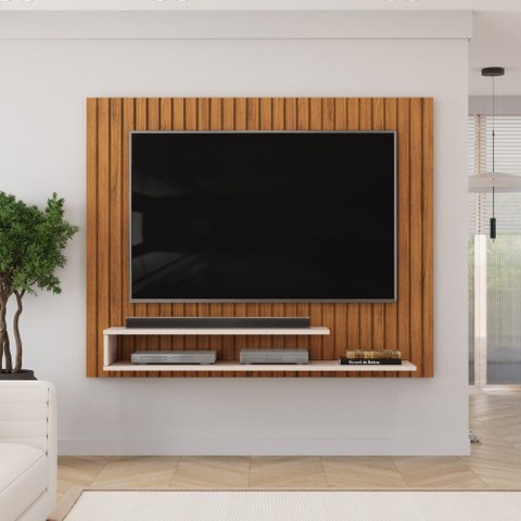 Painel para TV 55 Polegadas com Nichos Ripe para Sala de Estar Freijó Off White DJ Móveis