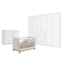 Ver imagem 1 de Quarto de Bebê Americano 6 Portas Com berço Americano Mini Cama Q Encanto Slim Branco Acetinado - Qm