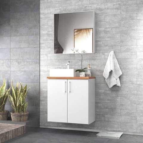 Gabinete para Banheiro com Cuba e Armario 60cm Mdf Freijo com Branco Paris - On Móveis