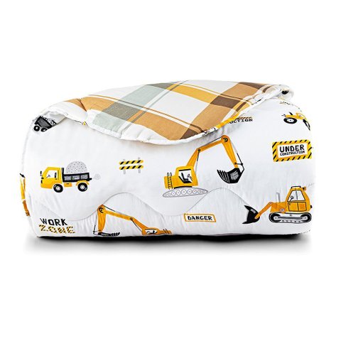 Edredom Cobertor Lutti Solteiro Infantil Dupla Face 200 Fios Trator Caminhão Branco - 100% Poliéster
