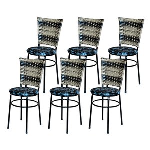 6 Cadeiras para Cozinha Preta Hawai Cappuccino Premium Assento Floral:floral Preto