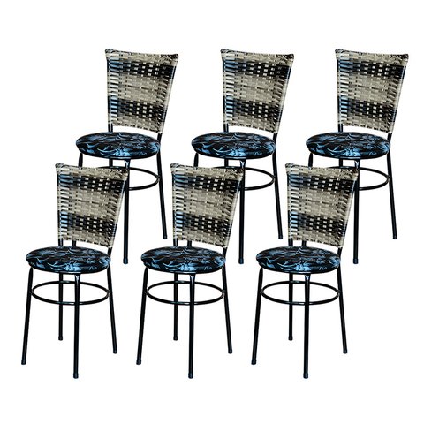 6 Cadeiras para Cozinha Preta Hawai Cappuccino Premium Assento Floral:floral Preto
