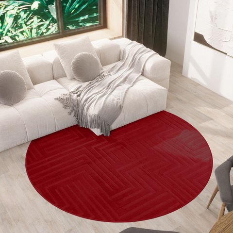 Tapete Redondo Sala 2,00x2,00 Italia Macio Design Elegante Vermelho