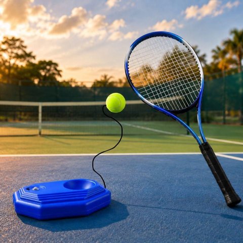 Raquete de Tênis com Base de Treino Treinador Portátil Individual Adulto Infantil Exercícios Est
