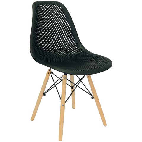 Cadeira Colmeia Furadinha Heloisa Eloá Charles Eames Eiffel Base Madeira - Preta Preto