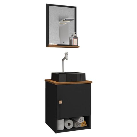 Conjunto de Banheiro com Gabinete 1 Porta, Cuba com Valvula, Torneira e 1 Espelheira Lima