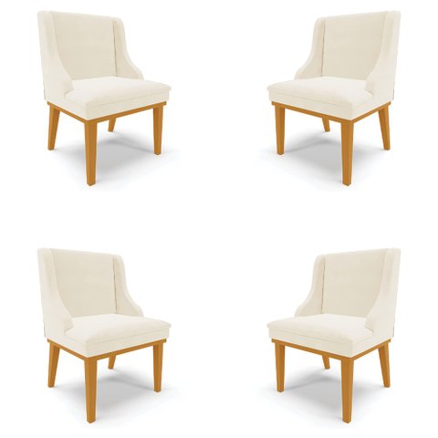 Kit 4 Cadeiras Decorativas Sala de Jantar Base Fixa de Madeira Firenze Veludo Bege/Castanho G19 - Gr
