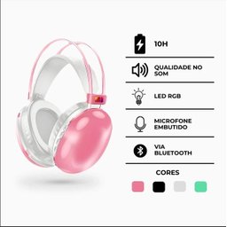 Fone de Ouvido Bluetooth Rosa com Led - 1