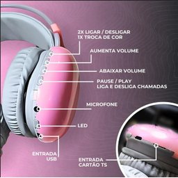 Fone de Ouvido Bluetooth Rosa com Led - 2