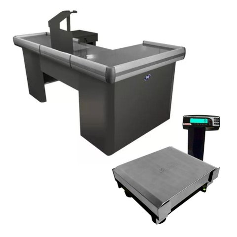 Caixa Supermercado Empacotador Preto 2m Check Out e Balança Bivolt 30kg - Urano