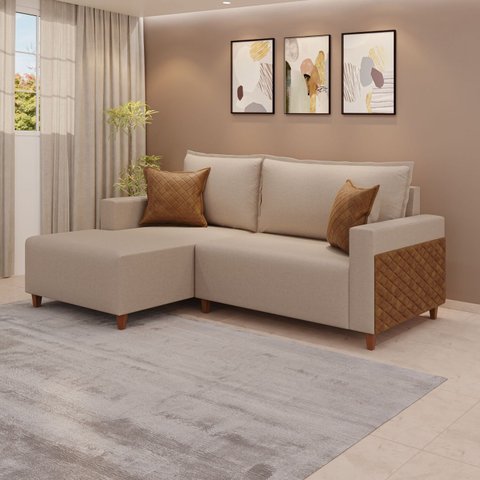 Sofá Linving com Chaise Confort 218cm 3 Lugares Milão