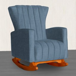 Poltrona Estofada de Balanço Sala Quarto Melinda Linho Azul - DL DECOR - 1