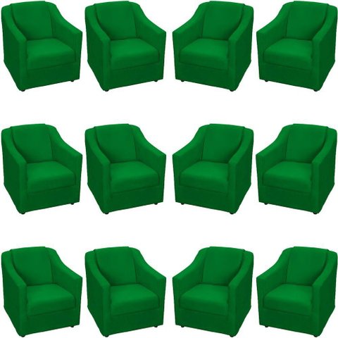 Kit 12 Poltronas Mila Pé de Plástico Cromado - Verde Suede