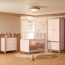 Ver imagem 1 de Quarto de Bebê Completo com Berço Slim Cômoda e Roupeiro Flora Rosa Qmovi