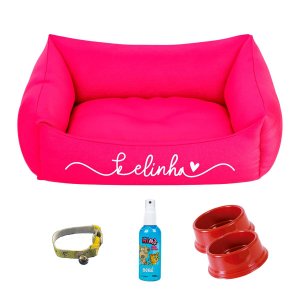 Kit Pet Com Cama Cachorro Gato M 57X37 Belinha