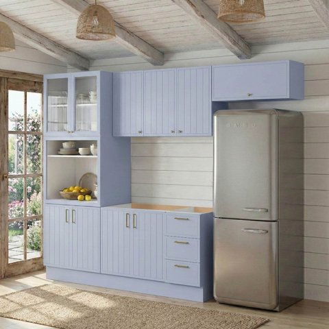 Cozinha Modulada 5 Peças 2 Aéreo 2 Balcõe sem Tampo 1 Cristaleira Marselha CabeCasa MadeiraOriginals Azul/Sereno