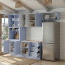 Ver imagem 2 de Cozinha Planejada 5 Peças 2 Aéreo 2 Balcõe sem Tampo 1 Cristaleira Marselha CabeCasa MadeiraOriginals Azul/Sereno