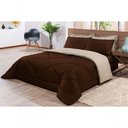 Ver imagem 1 de Kit Edredom + Jogo de Lençol Aconchego Look House Dupla Face Solteiro 04 Peças - Marrom- Caqui